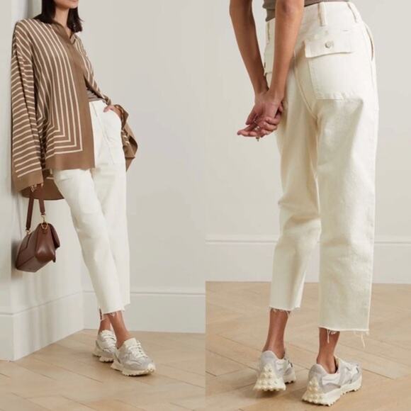 Mother Patch Pocket Private Ankle Fray Jeans Cream High Rise Button Fly Sz 28
